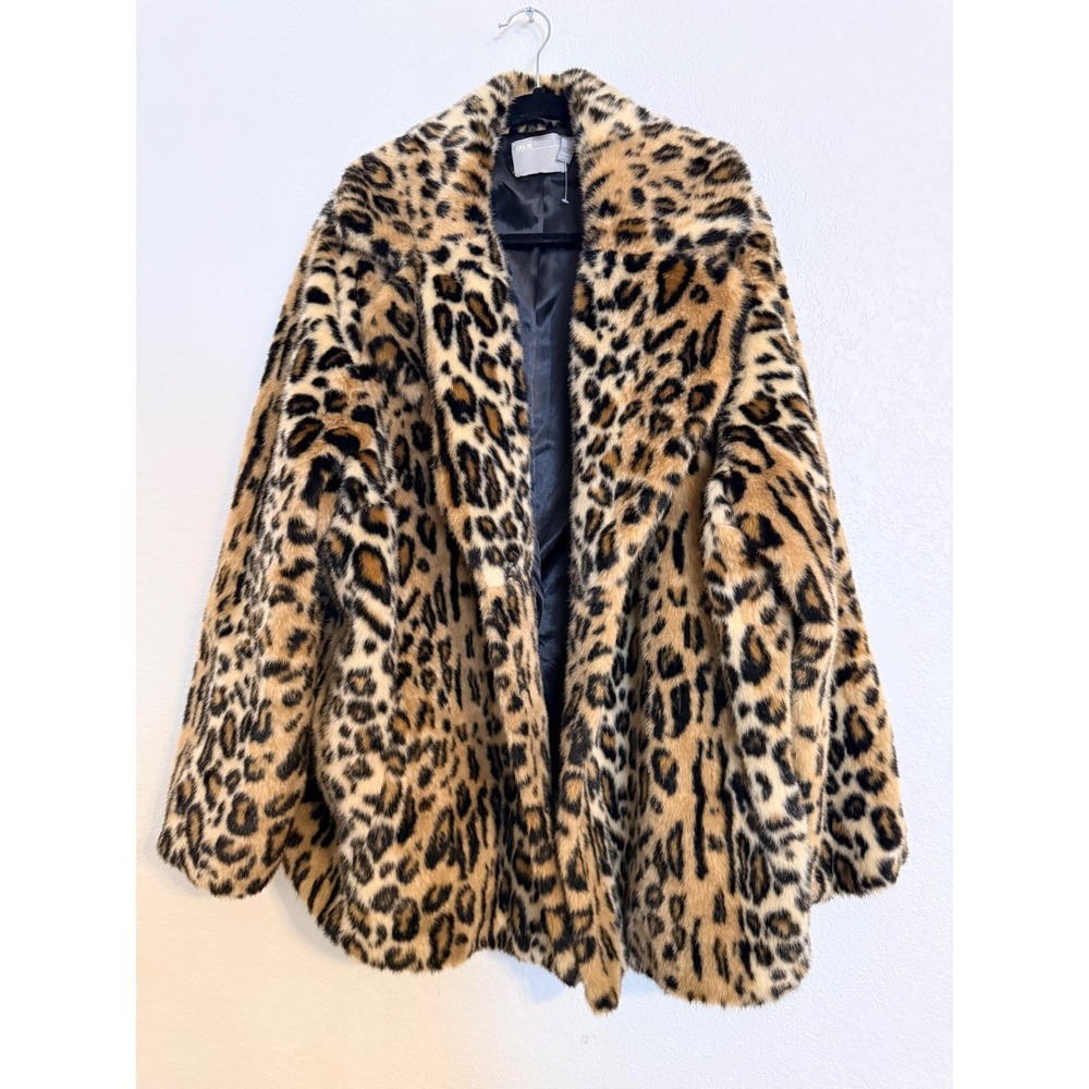 ASOS Womens Leopard Print Faux Fur Coat Animal Print Jacket Brown US 24
